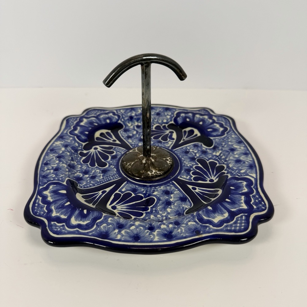 Talavera‎ Blue And White Snack Plate With Handle